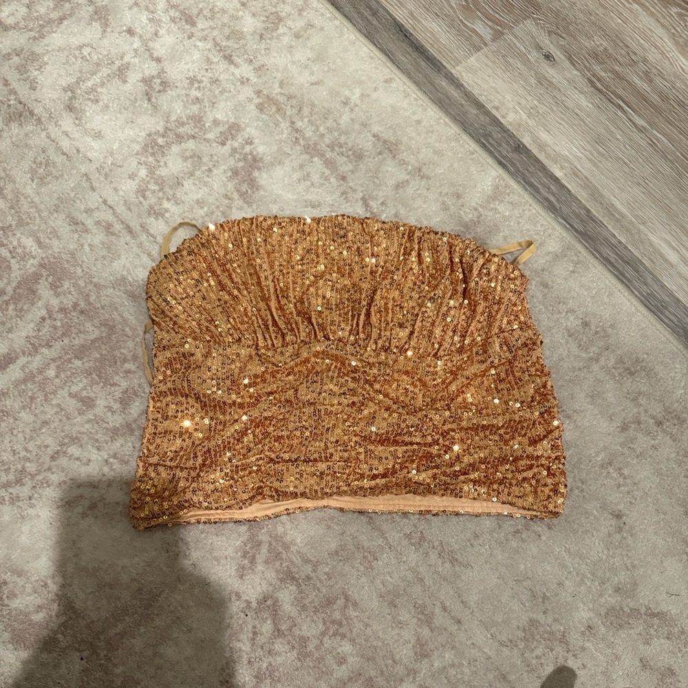 NWT Free People "Ta Da" Convertible Gold
Sequin Top